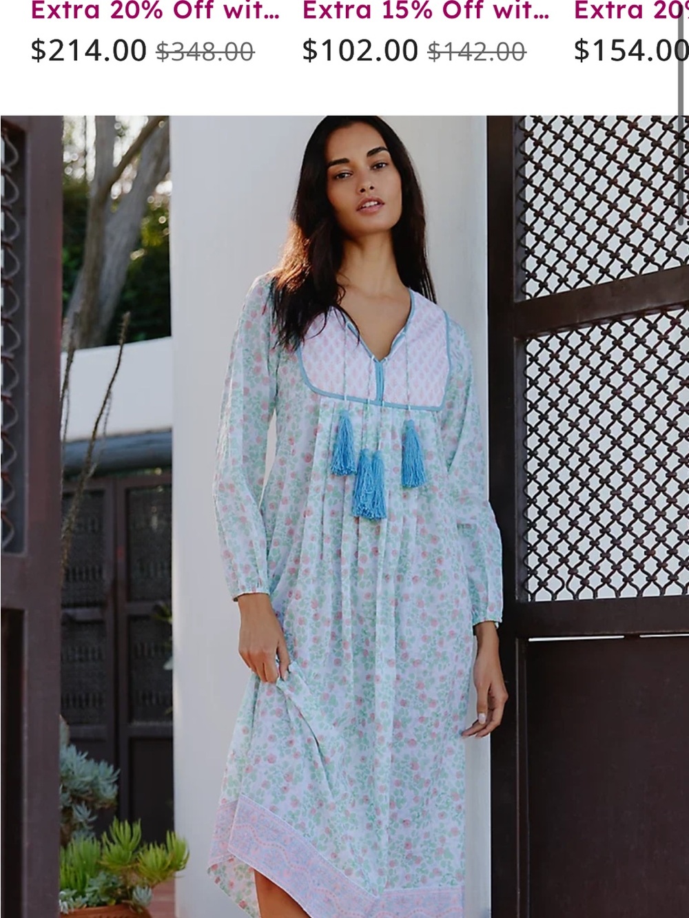 Sz block prints kitty Bohemian Tassel-Front Floral Maxi Dress in Light Blue